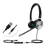 Yealink UH36 Casque professionnel USB filaire pour ordinateur, PC, ordinateur portable, casque de travail avec microphone antibruit pour appels et musique (pour équipes certifié, stéréo, prise jack
