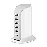 Charging Station for Multiple Devices 40W Upoy, Wall Charger Block 5 USB Ports(Shared 6A), USB Charging Hub Smart IC, Charger Tower with Type-C 3A for iPhone iPad Tablets Smartphones, Home Office Use