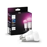 Philips Hue Blanco y color Ambiance Paquete de 2 bombillas LED A19, compatible con Bluetooth y Zigbee (Hue Hub opcional), funciona con Alexa y Google Assistant – Un dispositivo certificado para humanos