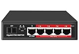 STEAMEMO 5 Port Gigabit Ethernet Unmanaged PoE Switch, 4 Gigabit PoE+ @52W Built-in Power, 1 Uplink Gigabit Port + 1 SFP Slot, VLAN Mode, 802.3af/at, Desktop/Wall-Mount, Plug & Play
