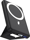 AOGUERBE Magnetische kabellose Powerbank, faltbar, 10000 mAh, kabellos, tragbares Ladegerät, 15 W, PD, 22,5 W, USB-C-Beleuchtung, LED-Display, mag-sicherer Akku für iPhone 14/13/12/Pro/Mini/Pro Max