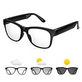 Knochenleitungsbrille mit Open-Ear-Kopfhörern, Smart Glasses Dual Bluetooth Pairing, Blaulichtbrille Photochrome Linsen, IP6 Wasserdicht, Freisprechen und Musik, Tag und Nacht, Upgraded