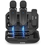 ECOMXIA 2 Pcs Wireless Lavalier Microphone for iPhone iPad Android with Charging Case 7H Clip on Lapel Microphone Wireless for Video Recording Vlogging, YouTube, Interview, 3 Mode Denoise, 70ft