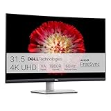 Dell S3221QS 32 Inch Curved 4K UHD, VA Ultra-Thin Bezel Monitor, AMD FreeSync, HDMI, DisplayPort, Built in Speakers, VESA Certified, Silver