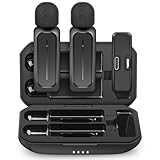 ECOMXIA 2 Pcs Wireless Lavalier Microphone for iPhone iPad Android with Charging Case 7H Clip on Lapel Microphone Wireless for Video Recording Vlogging, YouTube, Interview, 3 Mode Denoise, 70ft