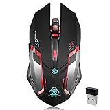 vegcoo C8 Silent Click ratón inalámbrico para videojuegos batería con luces LED de colores y 2400/1600/1000 dpi, 1000 mAh recargable de litio para portátil y ordenador, color C9 Black