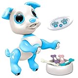 Robo Pets Robot Dog Toy for Girls and Boys - Remote Control Robot Toy Puppy with LEDs, Sound FX, Interactive Hand Motion Gestures, STEM Toy Program Treats, Dancing and Walking RC Robot for Kids (Blue)