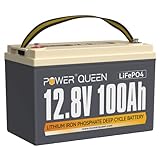 Power Queen Batterie Lithium 12V 100Ah, Batterie LiFePO4 Rechargeable avec BMS 100A, 4000+ Cycles, Pour Camping Car, Système Off-Grid, Bateau, Caravane, Solaire