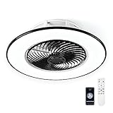 YANASO Ceiling Fan with Light Modern, Bladeless, with Remote Control Smart LED Dimmable Lighting Indoor Low Profile Ceiling Fan Flush Mount (Black)