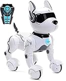 Top Race Rechargeable Robot Dog- Interactive Smart Robo Dog for Kids Ages 5-7 - Programmable with Remote Control, Voice and Touch Features - Realistic Actions and Perform Tricks - 4x5x6 Inches (White)