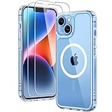 TAURI Funda Magnética 5 en 1 para iPhone 13/14 [Magsafe], 2 Protectores de Pantalla + 2 Protectores de Lente de Cámara, Transparente y sin Amarillear