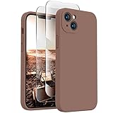FireNova Funda para iPhone 14, funda de silicona mejorada [protección de cámara] con [2 protectores de pantalla], forro de microfibra suave antiarañazos en el interior, 6.1 pulgadas, marrón claro