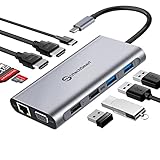 USB C Docking Station Dual Monitor, UtechSmart 11 in 1 USB C Hub Triple Display, Laptop Dock with 2 HDMI, Ethernet, VGA, 100W PD, SD/TF Card Slot, 4USB for MacBook Dell HP Surface Lenovo ASUS