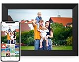 Skyzoo Cadre photo numérique - Écran tactile FHD IPS de 10,1' avec Wi-Fi 2,4 GHz et 5 GHz, partagez des photos à distance via l'application Frameo, pour amis (grain de bois marron)