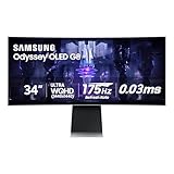Samsung 34' Odyssey G85SB Series QD-OLED Ultra WQHD Curved Gaming Monitor, 175Hz, 0.03ms, DisplayHDR True Black 400, AMD FreeSync Premium Pro, Advanced Game Streaming, LS34BG850SNXZA, 2023