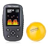 RIIMUHIR Venterior Portable Rechargeable Fish Finder Wireless Sonar Sensor Fishfinder Depth Locator with Fish Size, Water Temperature, Bottom Contour, Color LCD Display