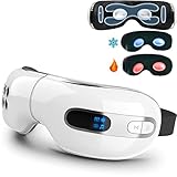fmlave Eye Massager with Heat and Cooling for Migraines, Dry Eyes, Dark Circles, Rechargeable Bluetooth Music Heat Cold Eye Massager Improve Sleeping - Great Gifts for Woman and Man (White)