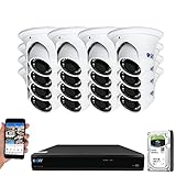 GW Security Cameras System 16CH (3840x2160) HD-TVI 4K CCTV DVR Recorder 4TB HDD with 16 Weatherproof 3840TVL 8.0MP 100ft Night Vision UltraHD 4K Dome Surveillance Cameras, Email Alert with Snapshot