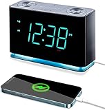 Emerson SmartSet ER100301 - Radio Despertador con Altavoz Bluetooth, estación de Carga, Cargador de teléfono con Puerto USB para iPhone/iPad/iPod/Android y tabletas