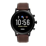 Fossil Carlyle Gen 5 Montre intelligente à écran tactile en acier inoxydable avec haut-parleur, fréquence cardiaque, GPS, paiement sans contact et notifications de smartphone, noir/marron, 45 x 51 mm,