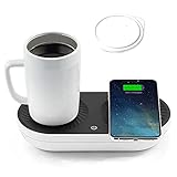 PALTIER Chauffe-tasse à café/refroidisseur de boisson avec chargeur sans fil, chauffe-tasses, refroidissement de boissons et chargement de téléphone 3 en 1 pour bureau, maison