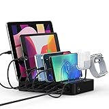 SooPii 60W Station de Charge USB à 6 Ports, Chargeur USB 20W PD avec Support de Montre I 2 en 1, 6 câbles Inclus pour téléphones, tablettes et Autres appareils électroniques