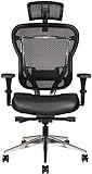 Oak Hollow Furniture Aloria Series Office Chair Ergonomic Executive Computer Chair Genuine Leather Seat Cushion, Mesh Back Adjustable Lumbar Support Swivel Tilt High-Back (Black, Tall, Headrest)