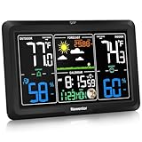 Newentor Weather Station Wireless Indoor Outdoor, Indoor Outdoor Thermometer Wireless, 7.5' Home Weather Stations with Atomic Clock, Temperature Humidity Gauge, Weather Forecast and Barometer, Black