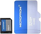 MICROFROM 32GB Memory Card, Micro SD, Class 10, UHS-1, C10, V30, U1, FAT32, Blue, 86MB/s Read & Write, Shock/Water/Temperature/Drop/X-Ray Proof, Camcorder Compatible