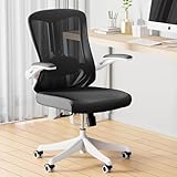 Office Chair, Ergonomic Desk Chair Home Office Desk Chairs, Breathable Mid-Back Comfortable Mesh Computer Chair with PU Silent Wheels, Flip-up Armrests, Tilt Function, Lumbar Support (Black)