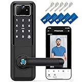 NYBOER WiFi Video Smart Door Lock: Fingerprint Door Lock with Camera- Keyless Entry Door Lock with Handle - Electronic Digital Door Lock with Keypad - WiFi Smart Lock for Front Door, Black, H3 Pro