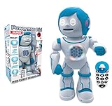 Lexibook Powerman Kid - Robot éducatif Bilingue Parlant Français/Anglais avec Télécommande - Programmable, Dance, Joue de la Musique, Raconte des Histoires 450+ Quiz, Lance des Disques 4+ - ROB90FR