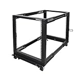 StarTech.com 4-Post 12U Mobile Open Frame Server Rack, 19in Network Rack with Wheels, Rolling Rack for Computer/AV/Data/IT Equipment - Casters, Leveling Feet or Floor Mounting (4POSTRACK12U)