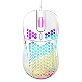 Honeycomb Ratón para juegos con cable, retroiluminación RGB y 7200 DPI ajustable, ergonómico y ligero ratón USB para computadora con sensor de alta precisión para Windows PC y portátiles, color blanco