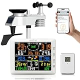 Urageuxy Station Météo WiFi sans fil avec Pluviomètre Extérieur, Vitesse/Direction du vent, UV et Lumière du Soleil, Thermomètre/Hyromètre