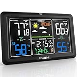 Proud Bird Weather Station Wireless Indoor Outdoor Thermometer, Wide Viewing Angle Home Weather Stations, Colorful Large 7.6' Display, Atomic Clock Weather Forecast Adjustable Backlight, Black