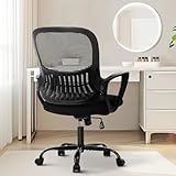 Sweetcrispy Office Computer Desk Managerial Executive Chair, Ergonomic Mid-Back Mesh Rolling Work Swivel Chairs with Wheels, Comfortable Lumbar Support, Comfy Arms for Home,Bedroom,Study,Student,Black
