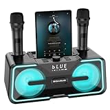 BIGASUO - Máquina de karaoke para adultos y niños con 2 micrófonos inalámbricos UHF, sistema de altavoces PA portátil con para canto con luces LED para fiestas en casa, bodas, iglesias, picnic,