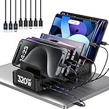 320W Charging Station for Multiple Devices, Zobirez 10-Port USB C Fast Charger Stations for MacBook, iPhone, Android Cell Phone, iPad, Tablet, Family Multi-Device Organizer Charging Dock, Black