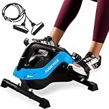Under Desk Bike Pedal Exerciser - FlexCycle Exercise Bike Stationary Magnetic Cycle with LCD Monitor & Resistance Bands for Arm & Leg Recovery & Therapy - Foot Pedal Exerciser for Home & Office (BLUE)