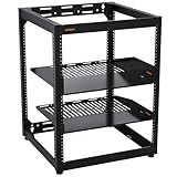 ECHOGEAR 15U Open Frame Rack for Servers & AV Gear - Wall Mountable Design Includes 2X Vented Shelves, 25x Rack Mounting Screws, 4X Leveling Feet, 4X Shelf Stops, & 2X Securement Straps