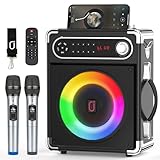 JYX Altavoz Karaoke con 2 Micrófonos Inalámbricos, Máquina de Karaoke Portátil con DJ Luces, Altavoces Bluetooth Sistema PA Soporte FM/USB/TF Card/REC/AUX para la Party Fiesta