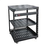 RIVECO 12U Network Rack with Reinforced Top Cover - 4 Post Floor Rack on Wheels for 19' Equipment & Stereo Gear- Including Rack Mount Power Strip & 1PCS 1U Rack Shelf