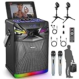 Altavoz de Karaoke Bluetooth DSP 6.5' con 2 micrófonos inalámbricos, Sistema de megafonía Profesional portátil con USB-C/Radio FM para transmisión en Directo/TV GPSK-1