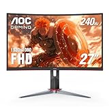 AOC C27G2Z 27' Curved Frameless Ultra-Fast Gaming Monitor, FHD 1080p, 0.5ms 240Hz, FreeSync, 2x HDMI 2.0, 1x Display Port, Height Adjustable, Xbox PS5 Switch Ready, 3-Year Zero-Bright-Dot