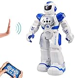 HUSAN Robot Télécommandé pour Les Enfants,Programmable RC Robot Enfant avec Danse Chanter Intelligent contrôleur Infrarouge Jouets, détection Geste,Cadeau d'anniversaire pour garçons Filles (Bleu)