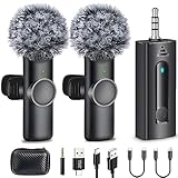 Dual Wireless Lavalier Microphone for Camera/iPhone/Android Phone/Laptop/Computer, Professional Plug-Play Lapel Microphone Wireless for Video Recording, Interview, Vlogging, YouTube - K2