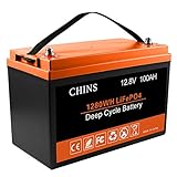 Batterie au lithium CHINS LiFePO4 12V 100AH - BMS 100A intégré, parfait pour remplacer la plupart des alimentations de secours, stockage d'énergie domestique et hors réseau, etc.