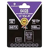 Amplim 64GB Micro SD Card, Extreme High Speed MicroSD Memory Plus Adapter, MicroSDXC SDXC U3 Class 10 V30 UHS-I TF Nintendo-Switch, Go Pro Hero, Surface, Phone Galaxy, Camera Security Cam, Tablet