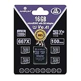 Amplim 16GB Micro SD Card, 4 Pack MicroSD Memory Plus Adapter, MicroSDHC Class 10 UHS-I U1 V10 TF Extreme High Speed Switch, GoPro Hero, Raspberry Pi, Phone Galaxy, Camera Cam, Tablet, PC
